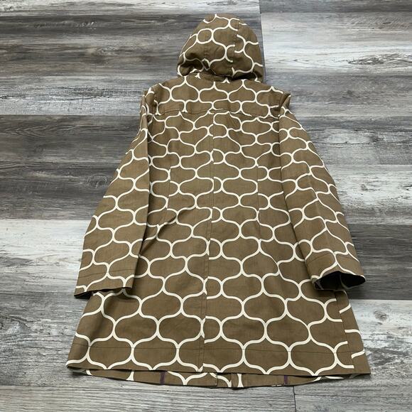 Boden Think the Rainy Day Moroccan Brown White Womens 6 Toggle Trench Rain Coat - Picture 3 of 9